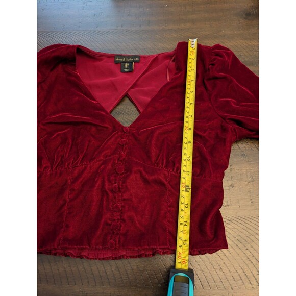 House of Harlow 1960 Red Velvet Long Sleeve Crop Top Revolve Puff Sleeve Small - Picture 9 of 11